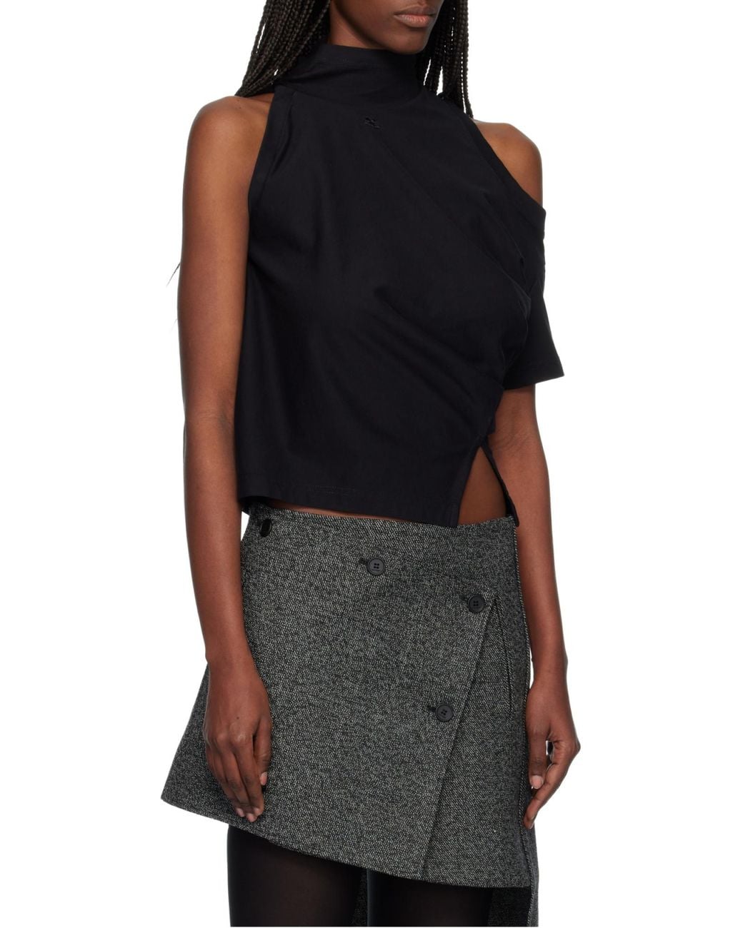 Courreges Black Courrèges Twisted Asymmetrical Cut-Out Shoulder Blouse