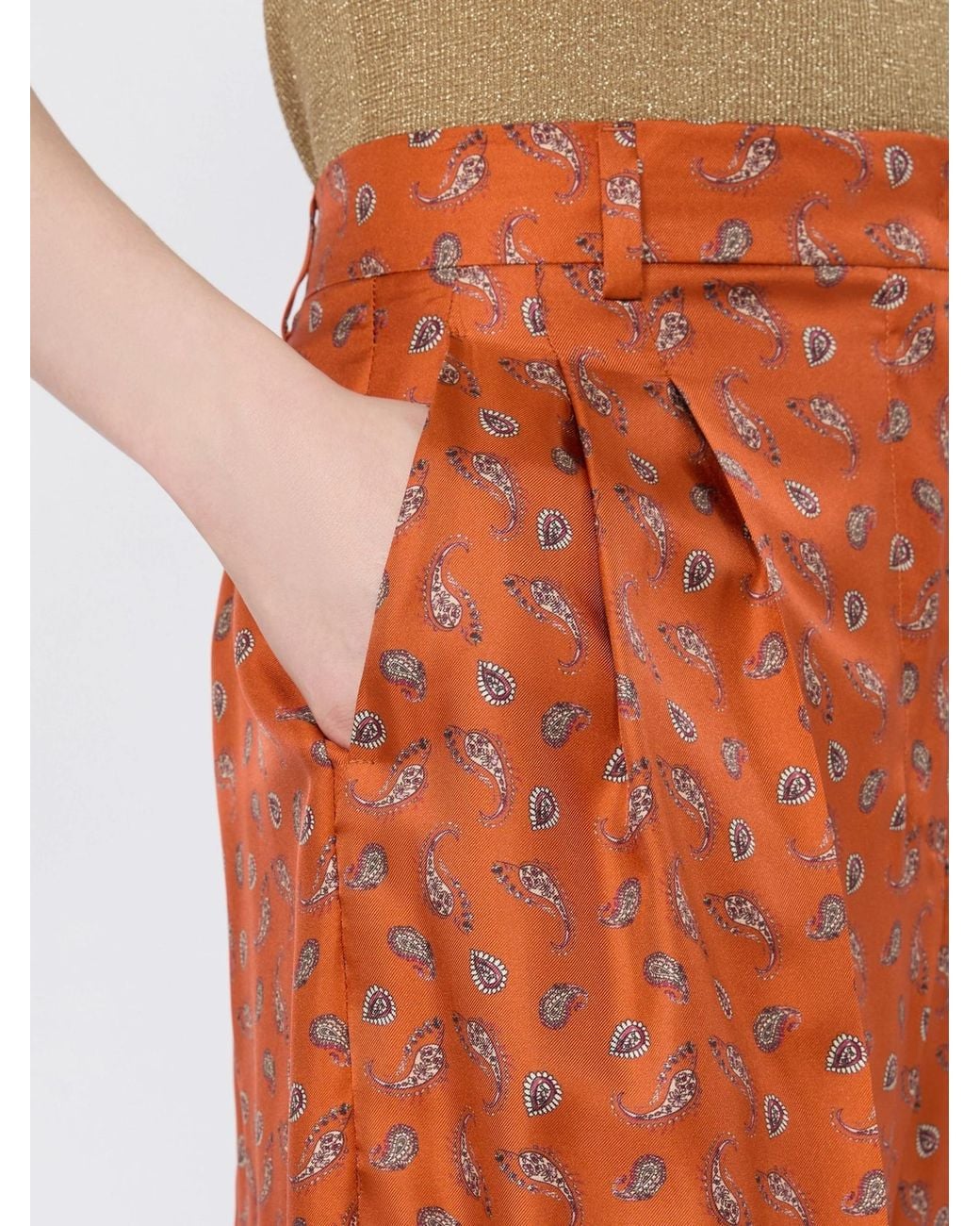 Max Mara Orange Printed Silk Twill Bermuda Shorts