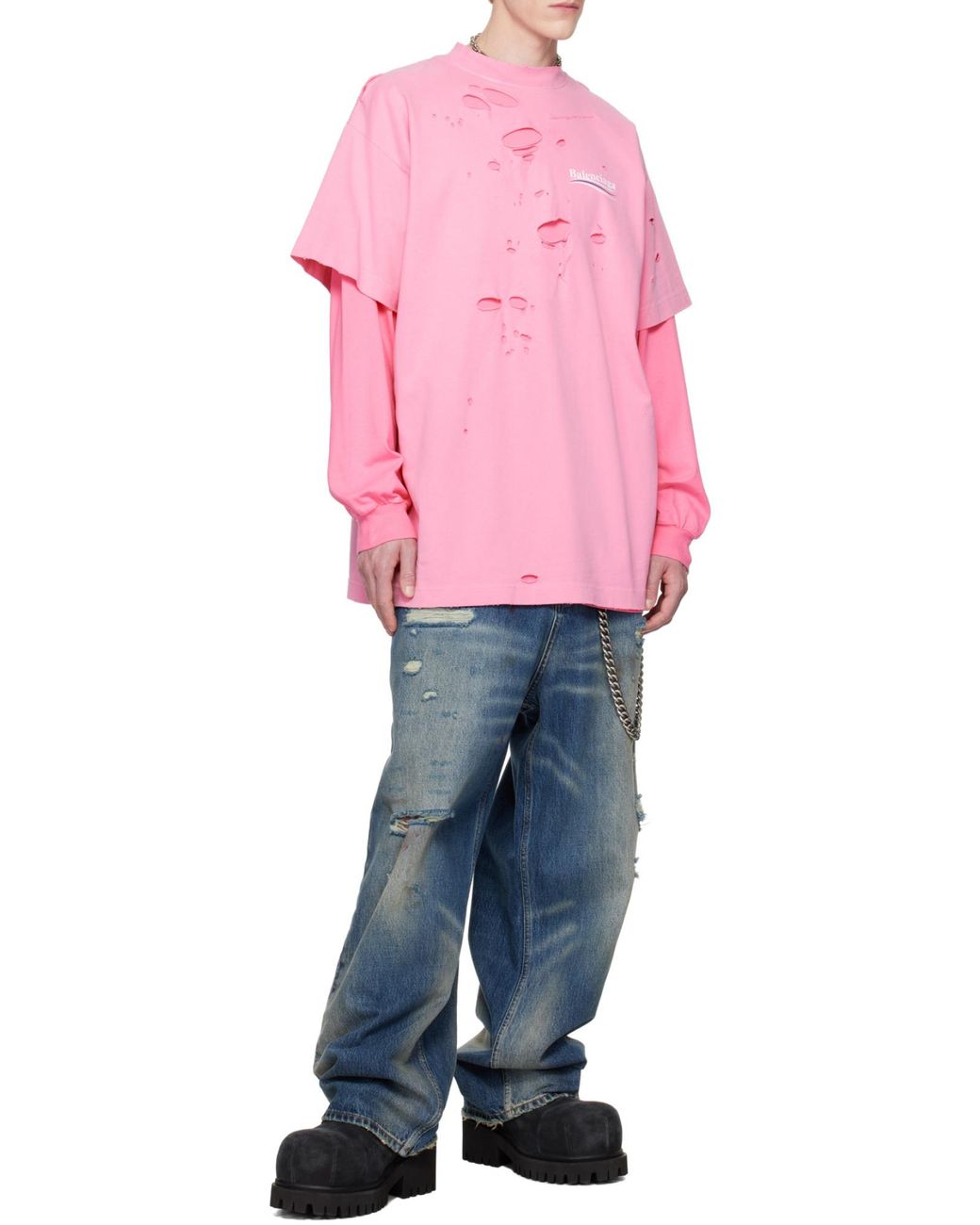 Balenciaga Pink Long Sleeve T-shirt for men