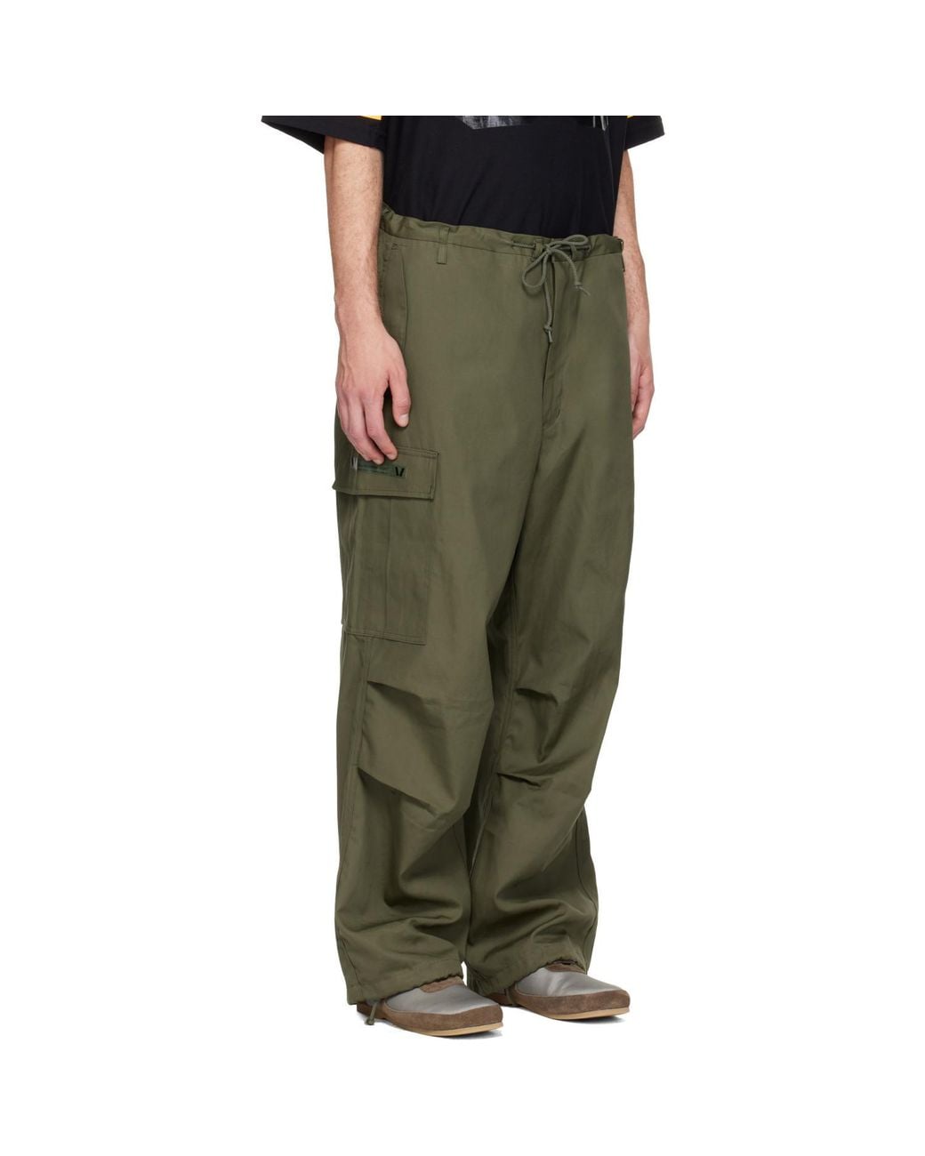 (w)taps Green Drawstring Cargo Pants for men