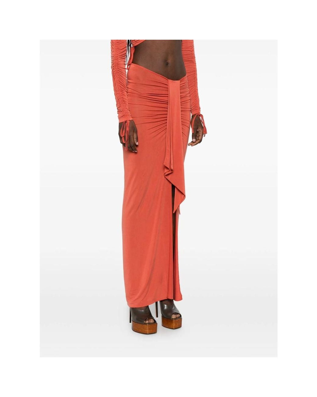 Balmain Red Asymmetrical Designed Draped Skirt