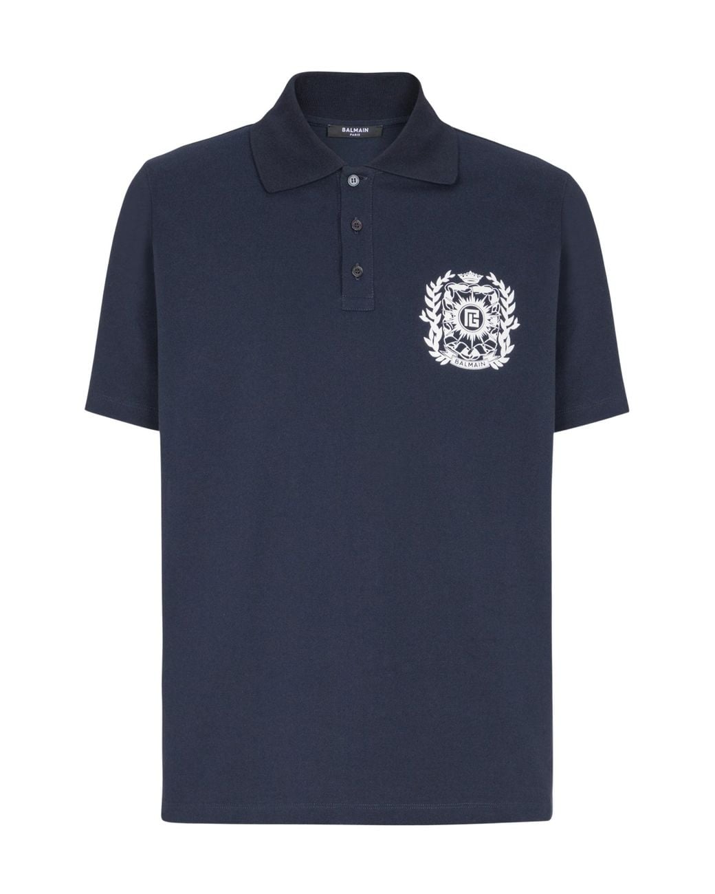 Balmain Blue Cotton Crest Polo Shirt for men