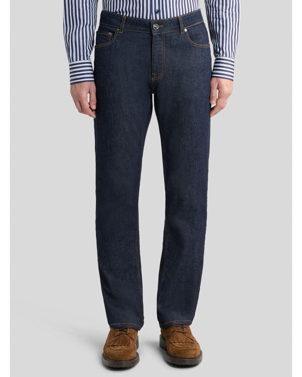 Etro Blue Pegaso Straight-Leg Jeans for men