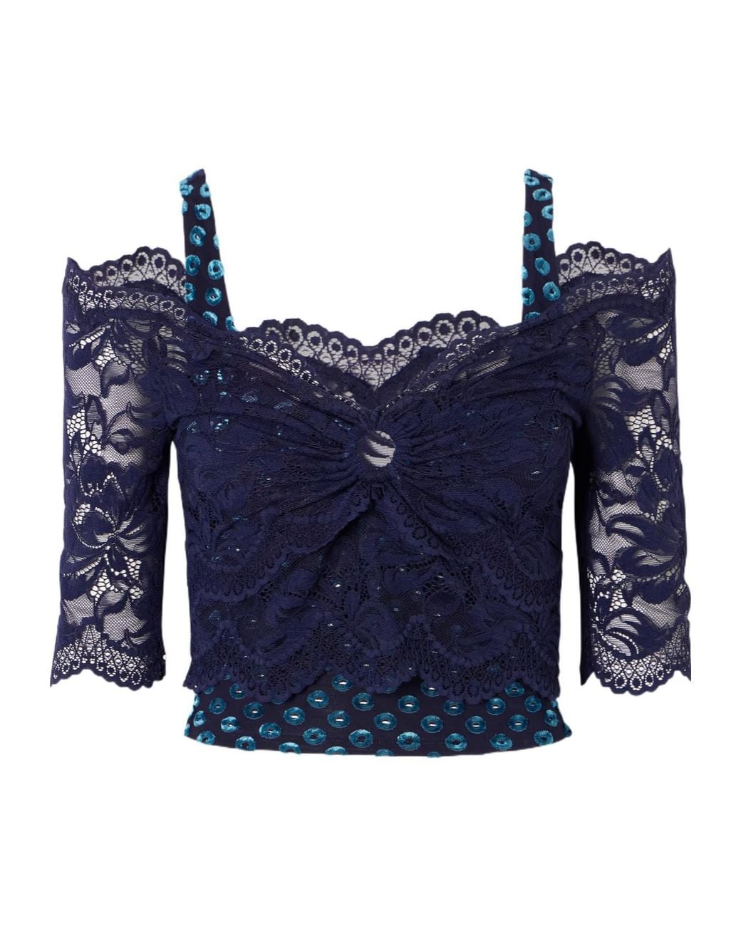 Rabanne Blue Rabanne Short-Sleeved Lace Top