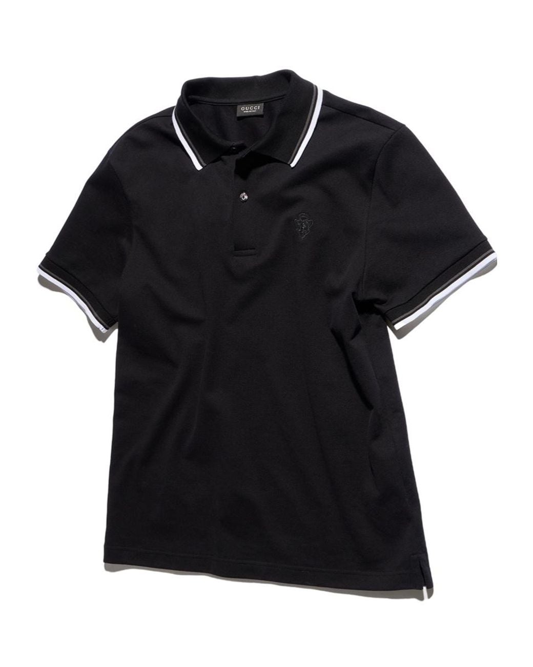 Gucci Black Cotton Piquet Polo Shirt With Embroidery for men