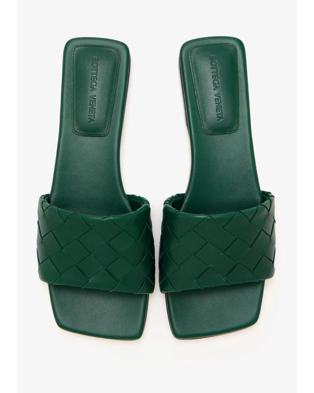 Bottega Veneta Green Parco Intrecciato Flat Sandals