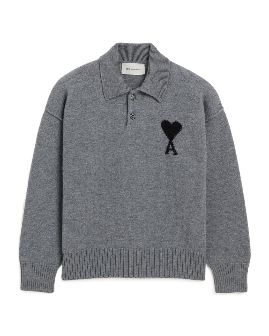 AMI Gray Ami Ami De Coeur Long Sleeved Polo Shirt for men
