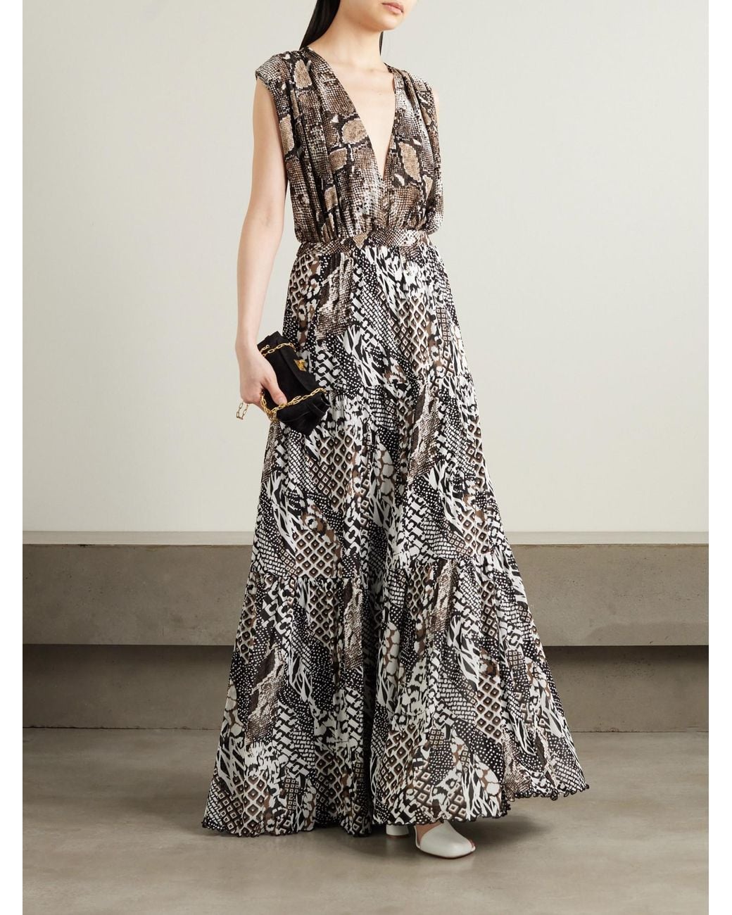 Diane von Furstenberg White Drew Reversible Printed Mesh Maxi Dress