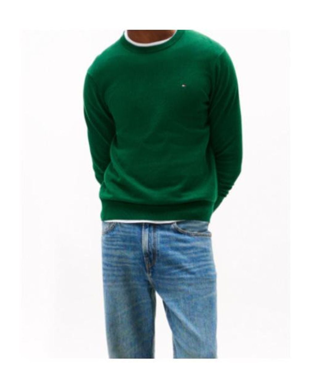 Tommy Hilfiger Green Cotton Cashmere Crew Neck Jumper for men