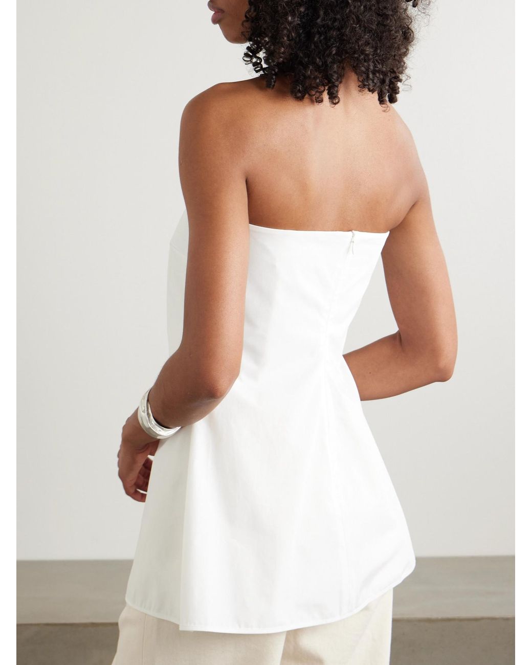 Rohe White Peplum Cotton-Poplin Bustier Top