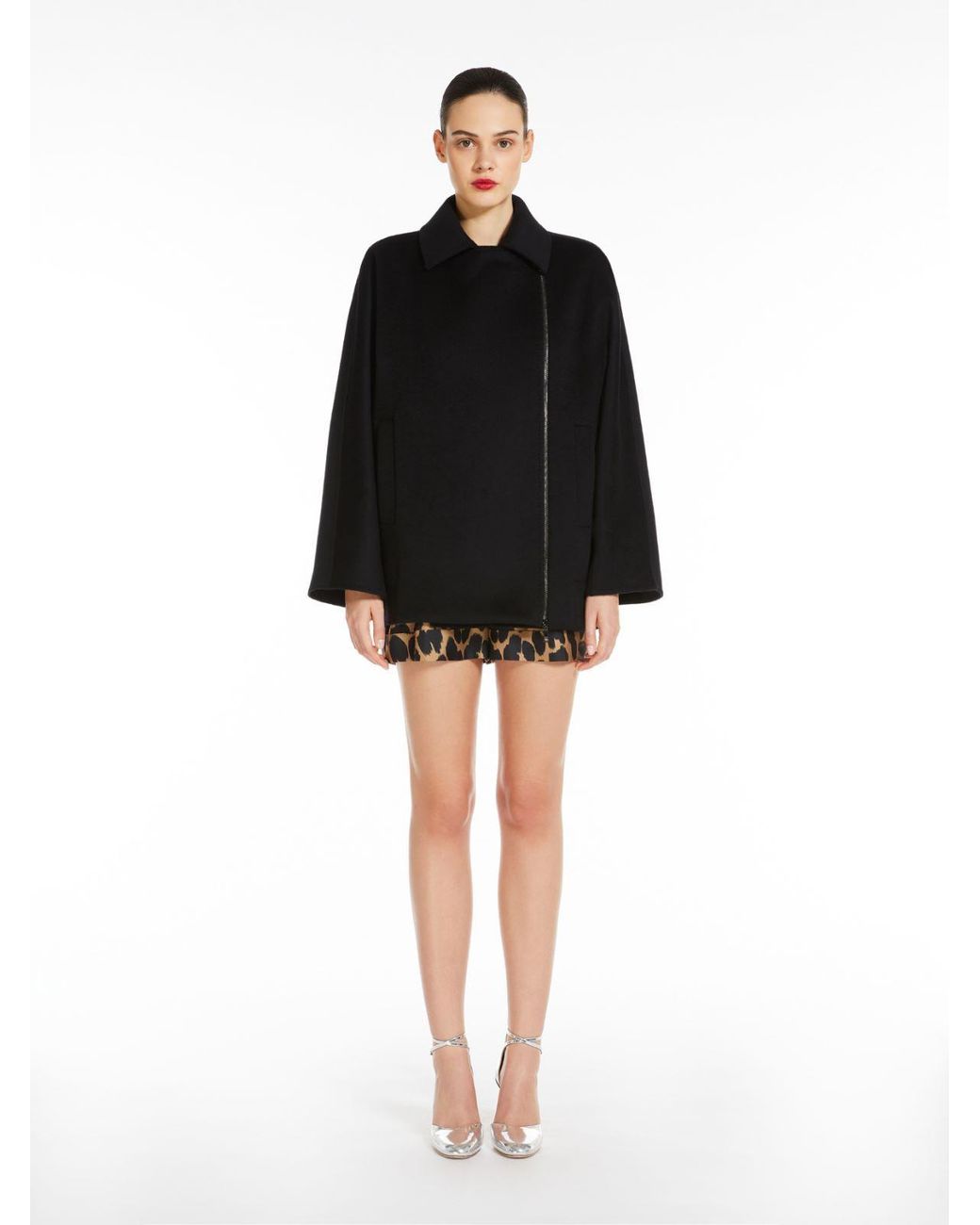 Max Mara Black Zip Detailed Long-Sleeved Coat