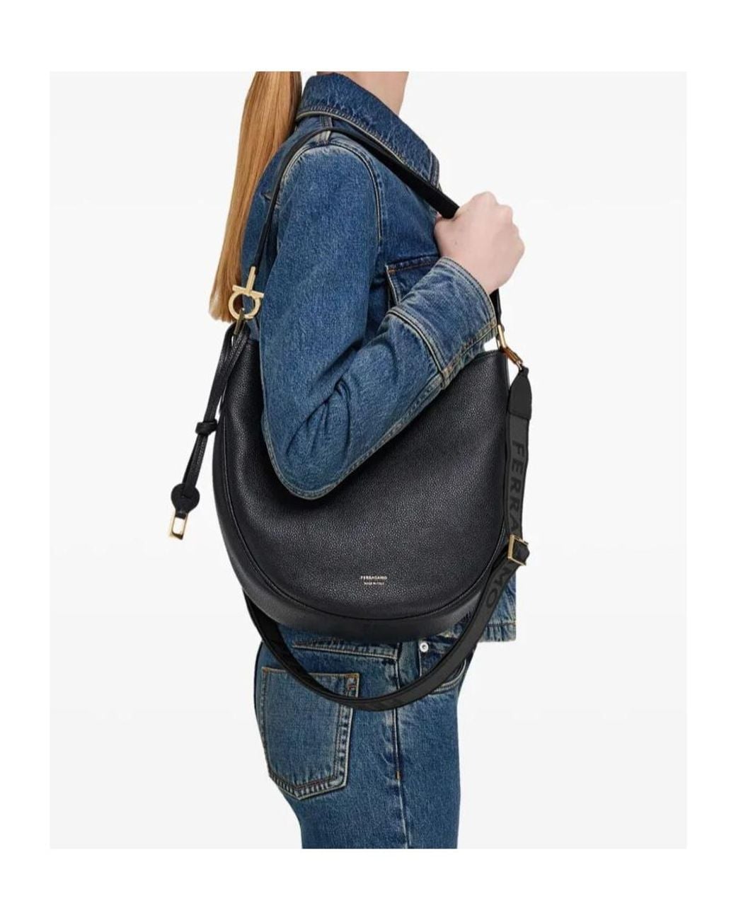 Ferragamo Black Ferragamo North-South Medium Hobo Bag