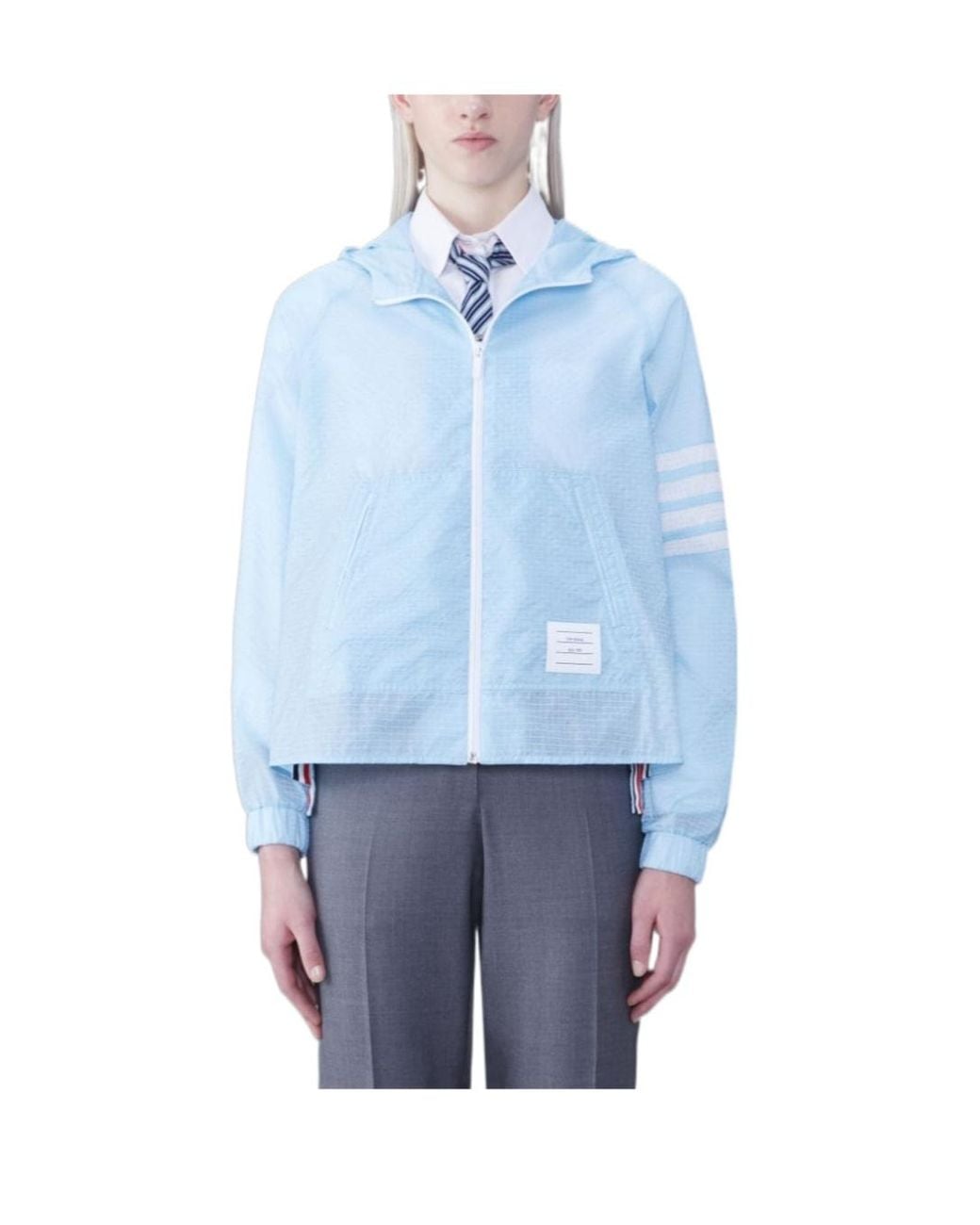 Thom Browne Blue 4-Bar Stripe Detailed Hooded Jacket