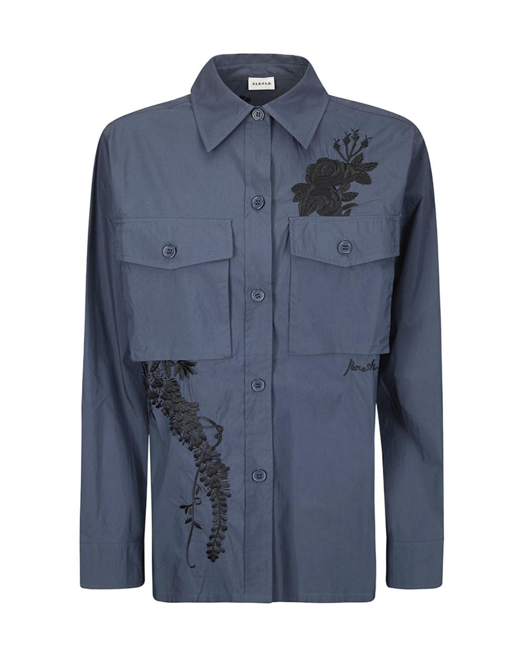 P.A.R.O.S.H. Blue Floral Embroidered Shirt