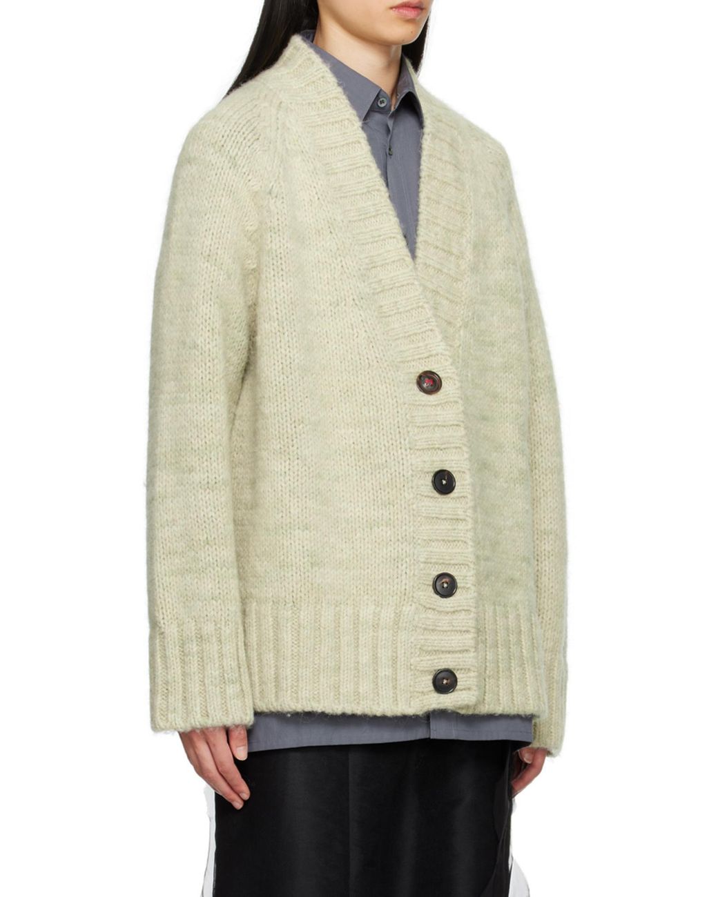 Maison Margiela Natural V-Neck Knitted Cardigan
