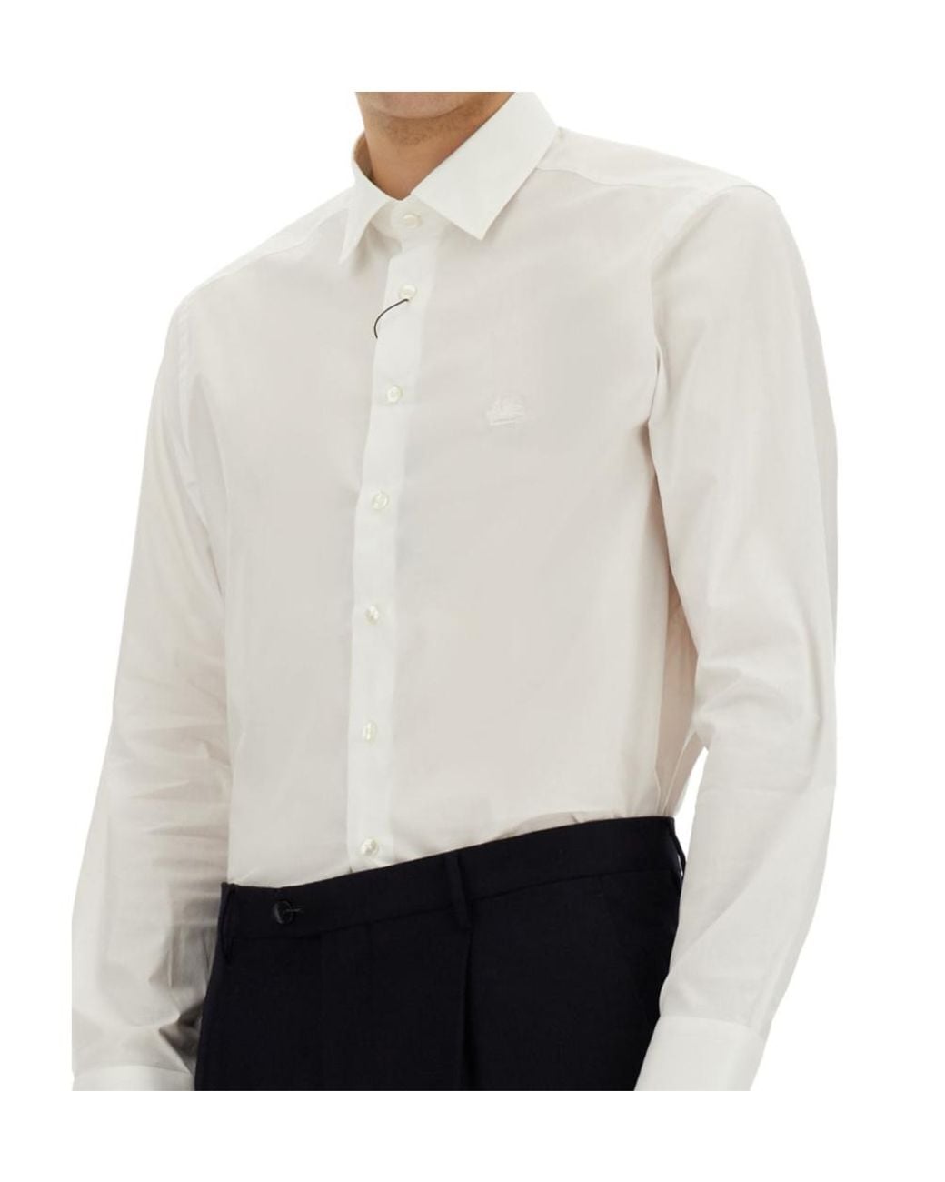 Etro White Pegaso Embroidered Buttoned Poplin Shirt for men