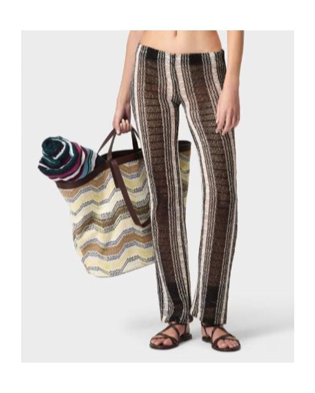 Missoni Gray And Ivory Cotton Blend Mesh Trousers With Embroidered Sequins
