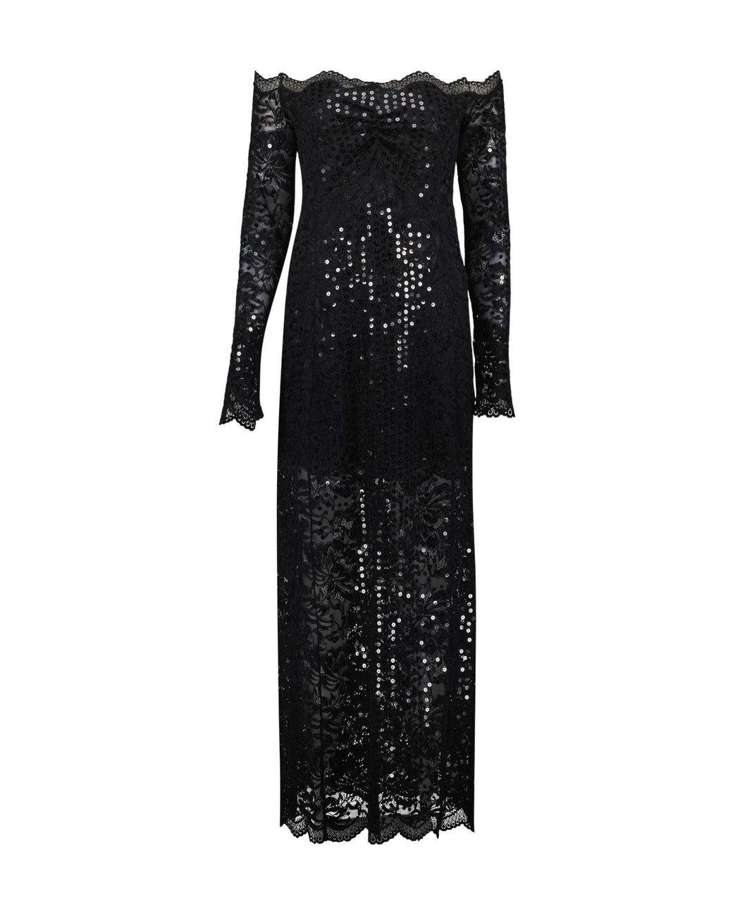 Rabanne Black Sequin-Embroidered Lace Long Dress