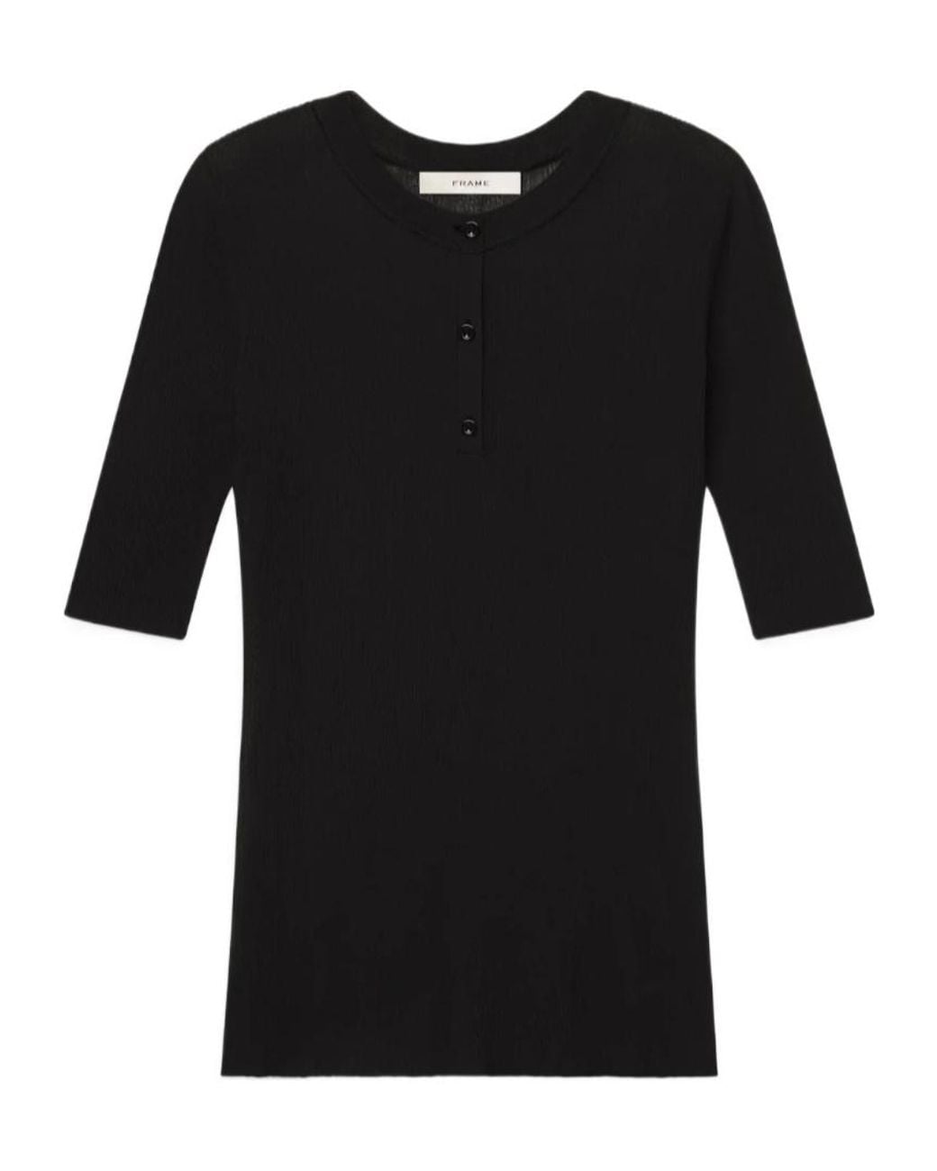 FRAME Black The Henley Rib Tee