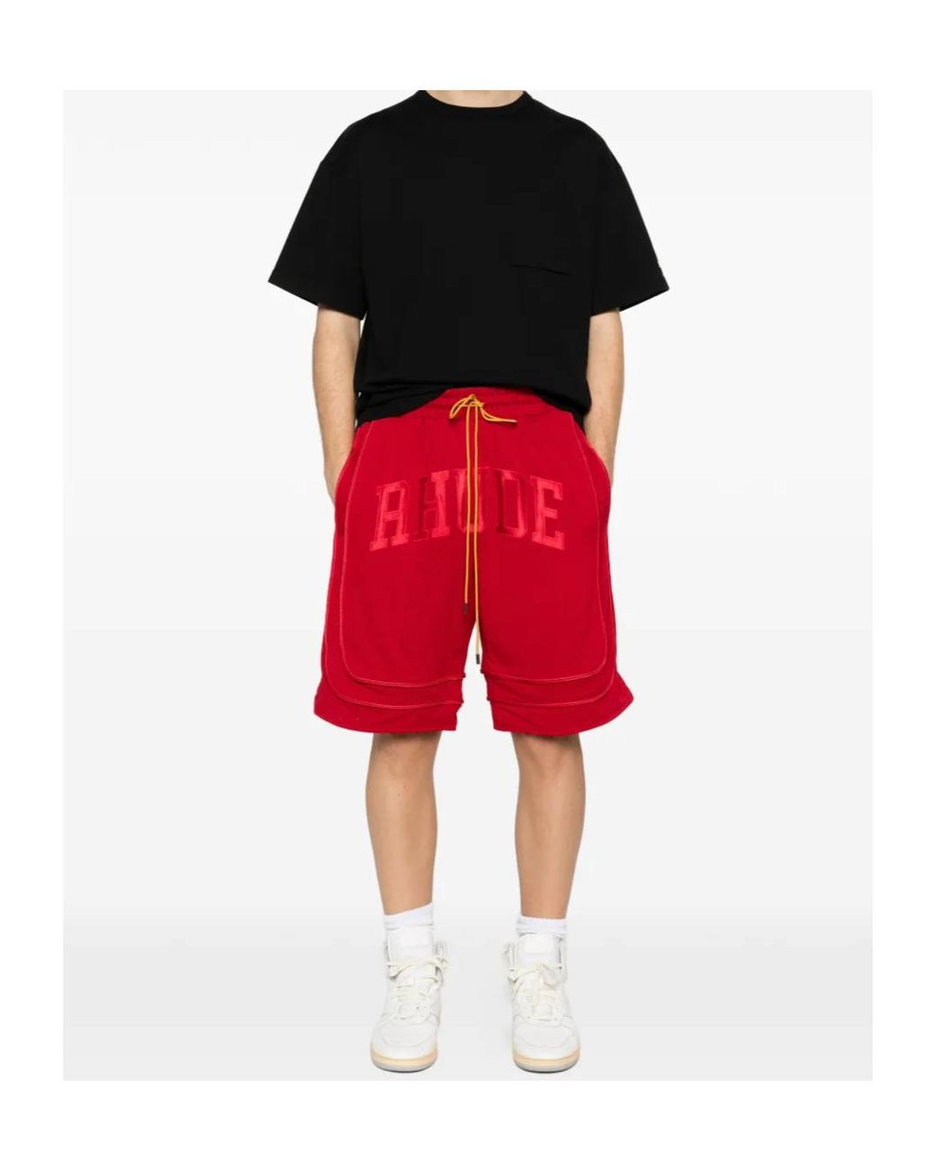 Rhude Red Logo Pattern Shorts for men