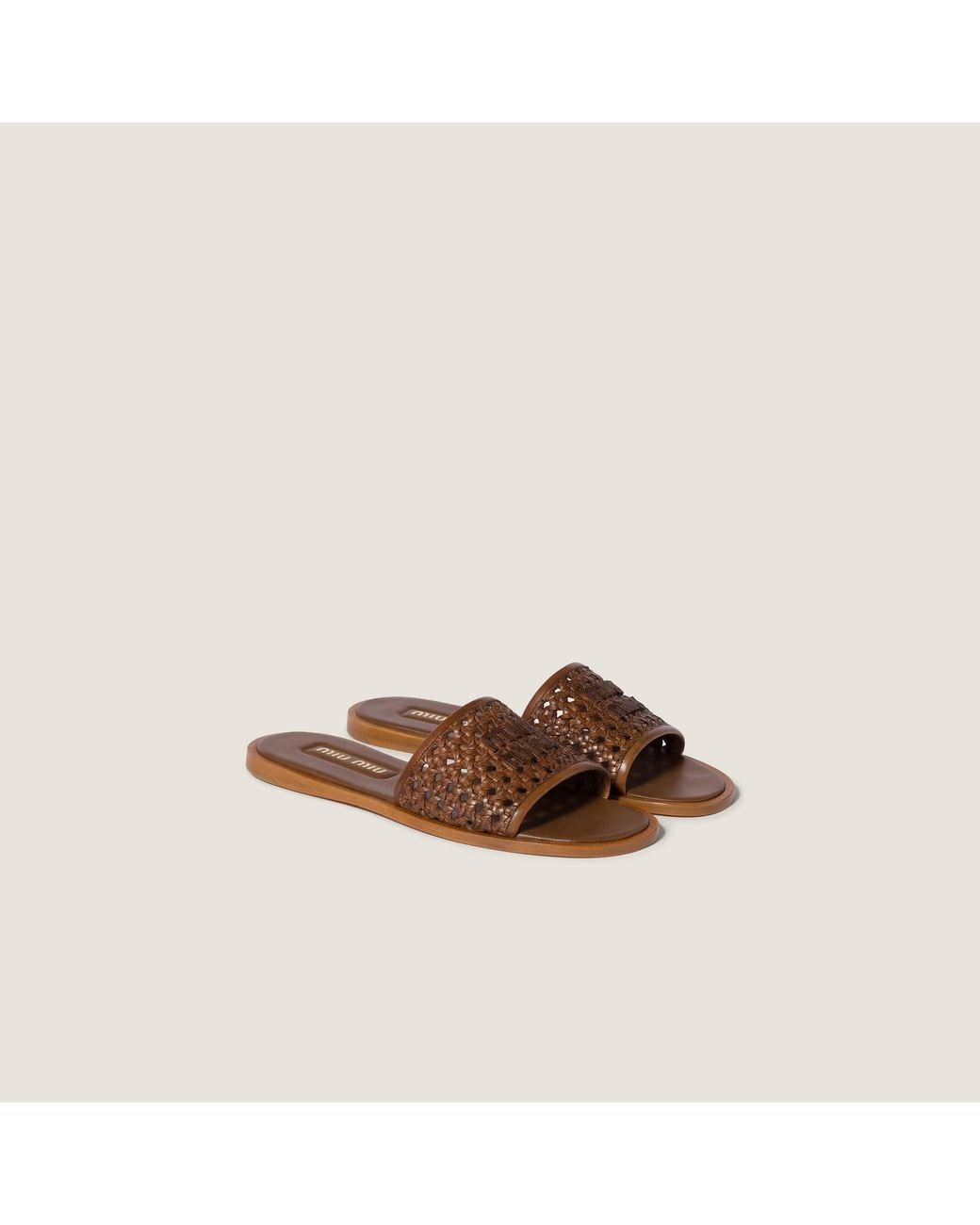 Miu Miu Brown Woven Leather Slides