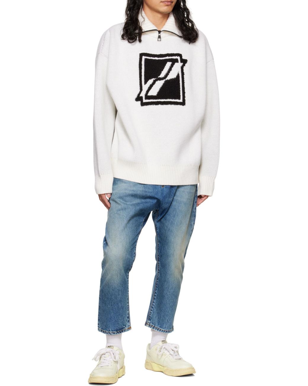 we11done Gray Logo Semi-Zipper Sweater for men