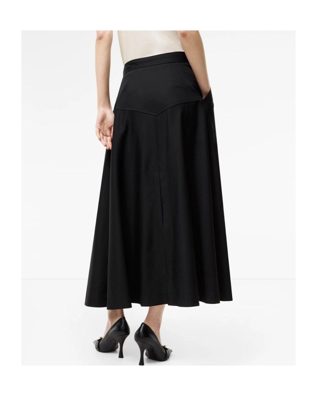 Burberry Black Wool Belted Midi Skirt