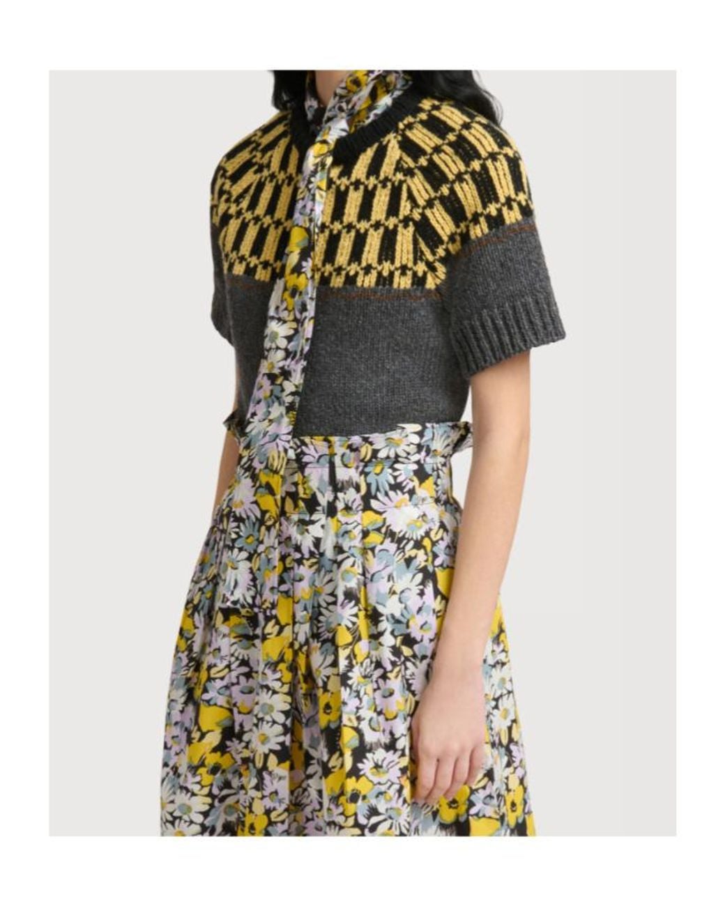 Marni Green Checked Short-Sleeve Knitted Sweater