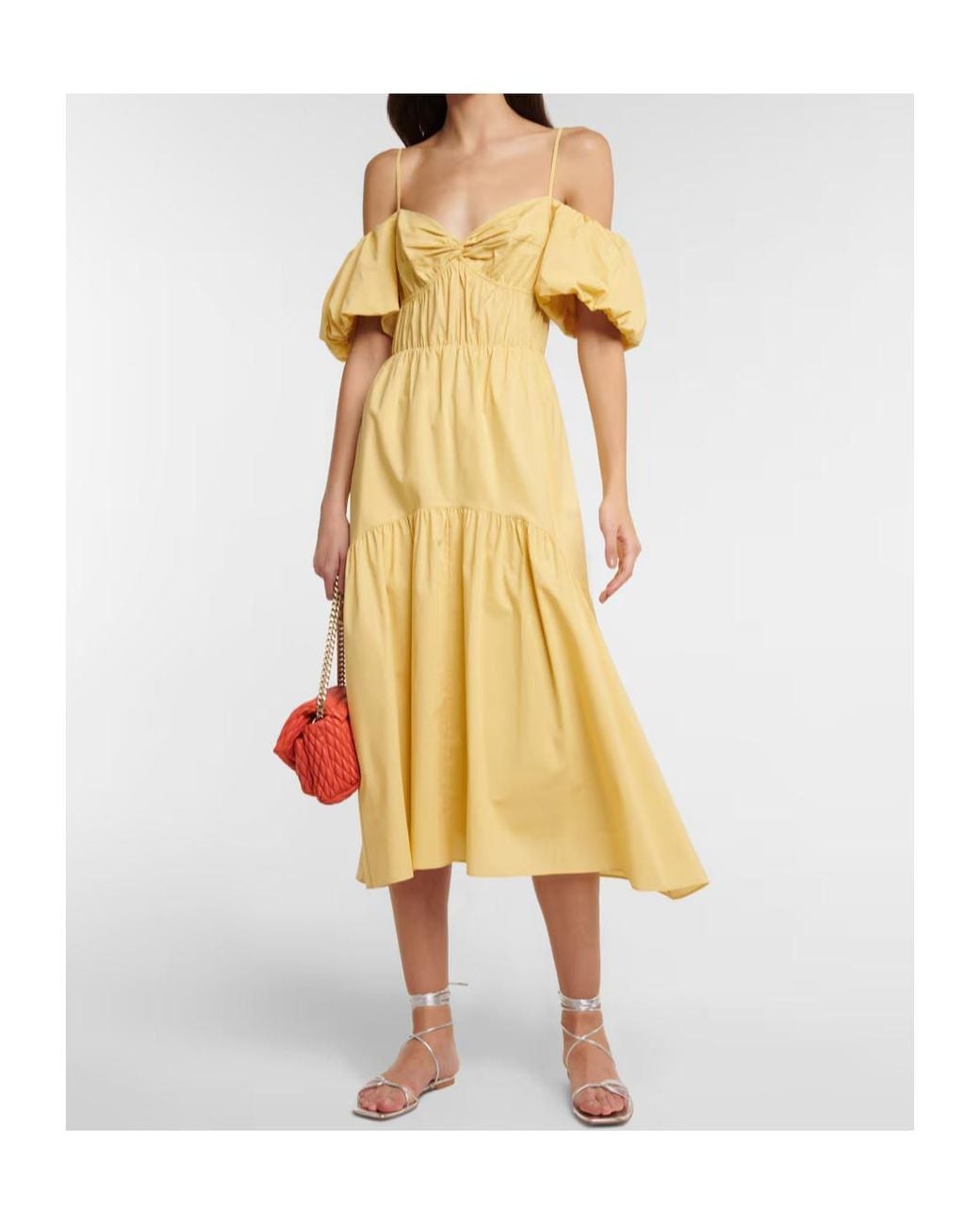 Vince Yellow Bubble Sleeve Midi Dress