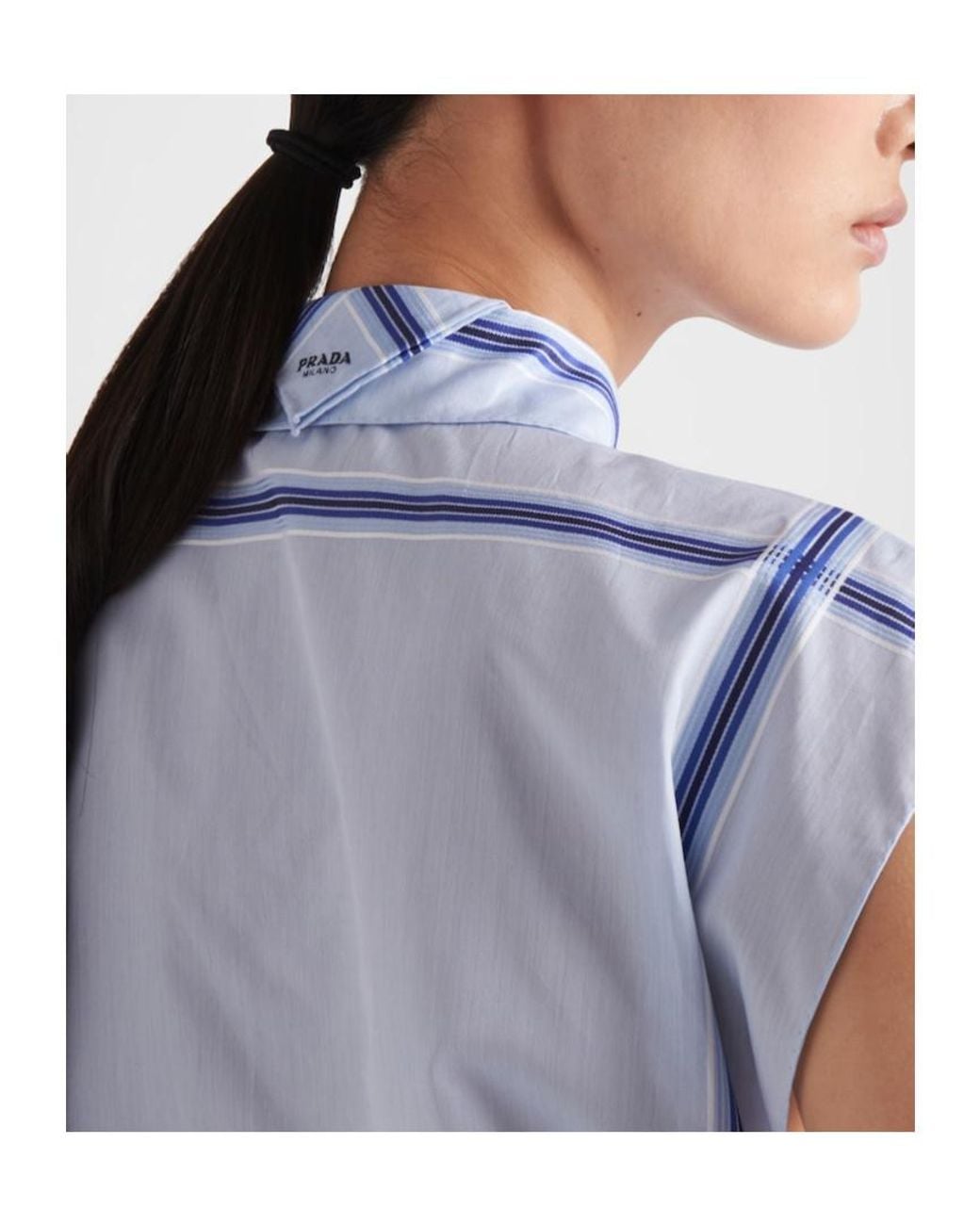 Prada Blue Checked Cropped Cotton Shirt