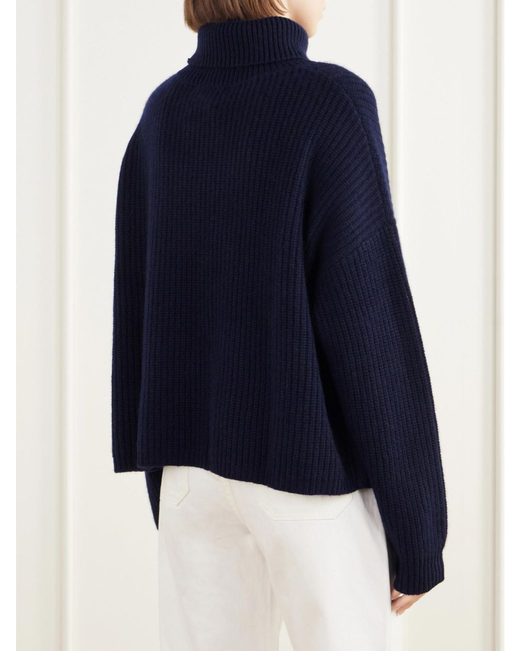 Lisa Yang Blue Ribbed Cashmere Turtleneck Sweater