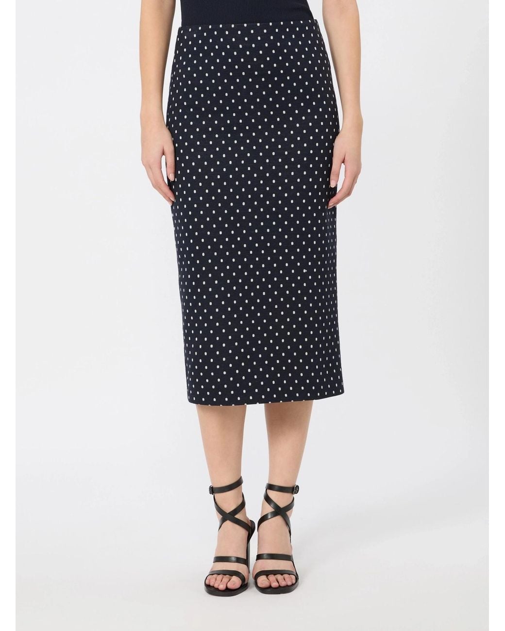 Max Mara Black Polka Dot Jersey Midi Skirt