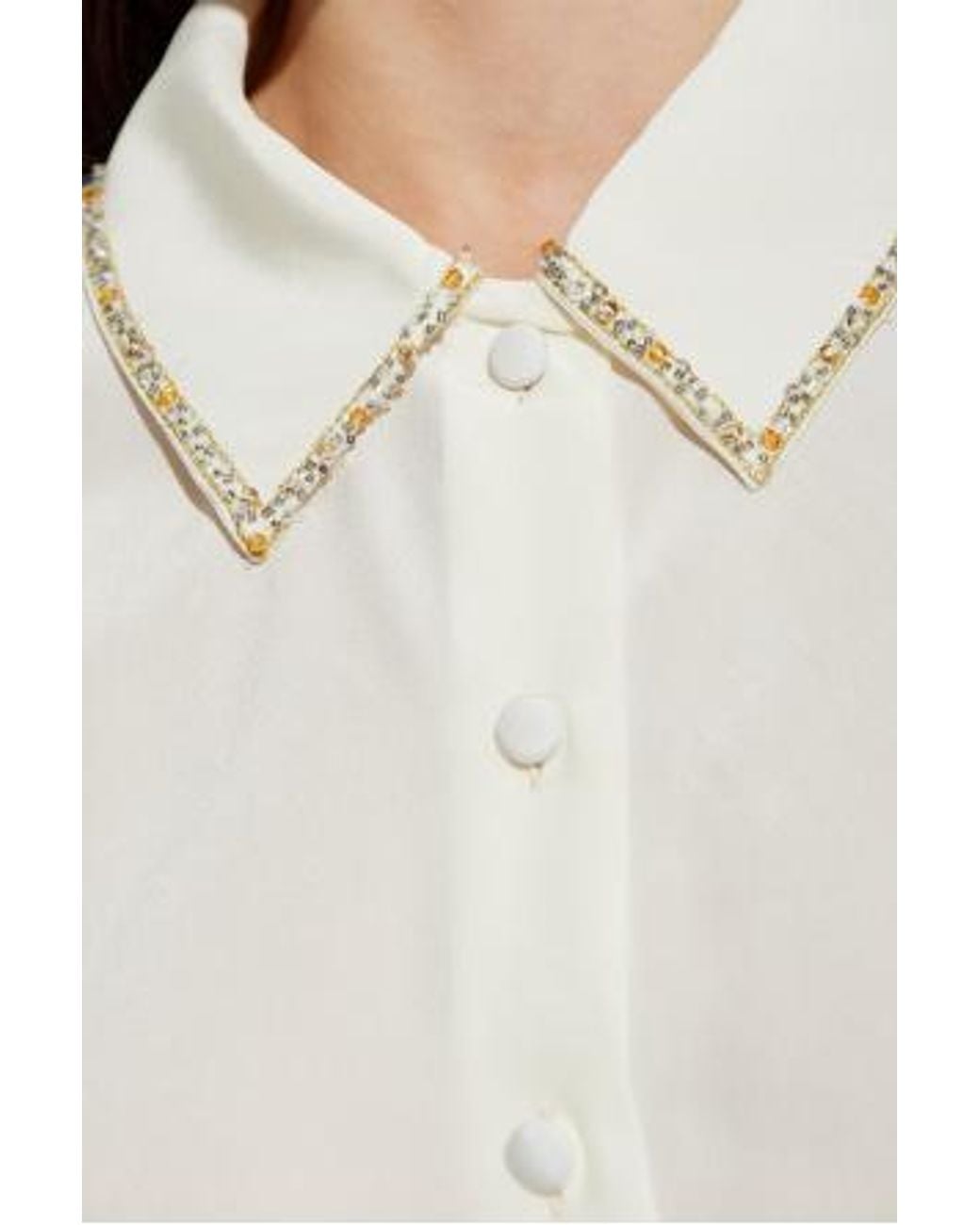 FRAME White Bead-Embellished Silk Shirt