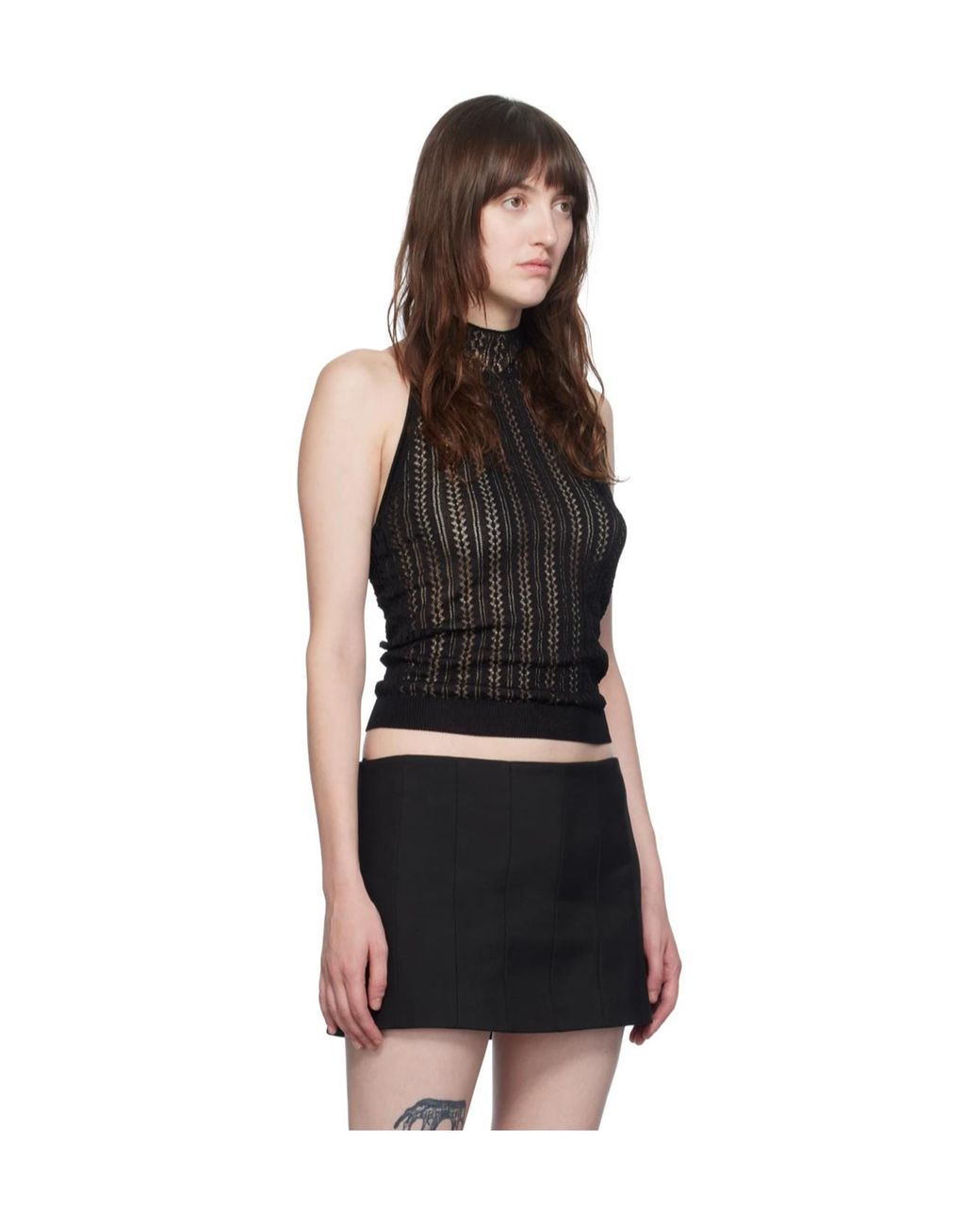 Khaite Black Stand Collar Sheer Top