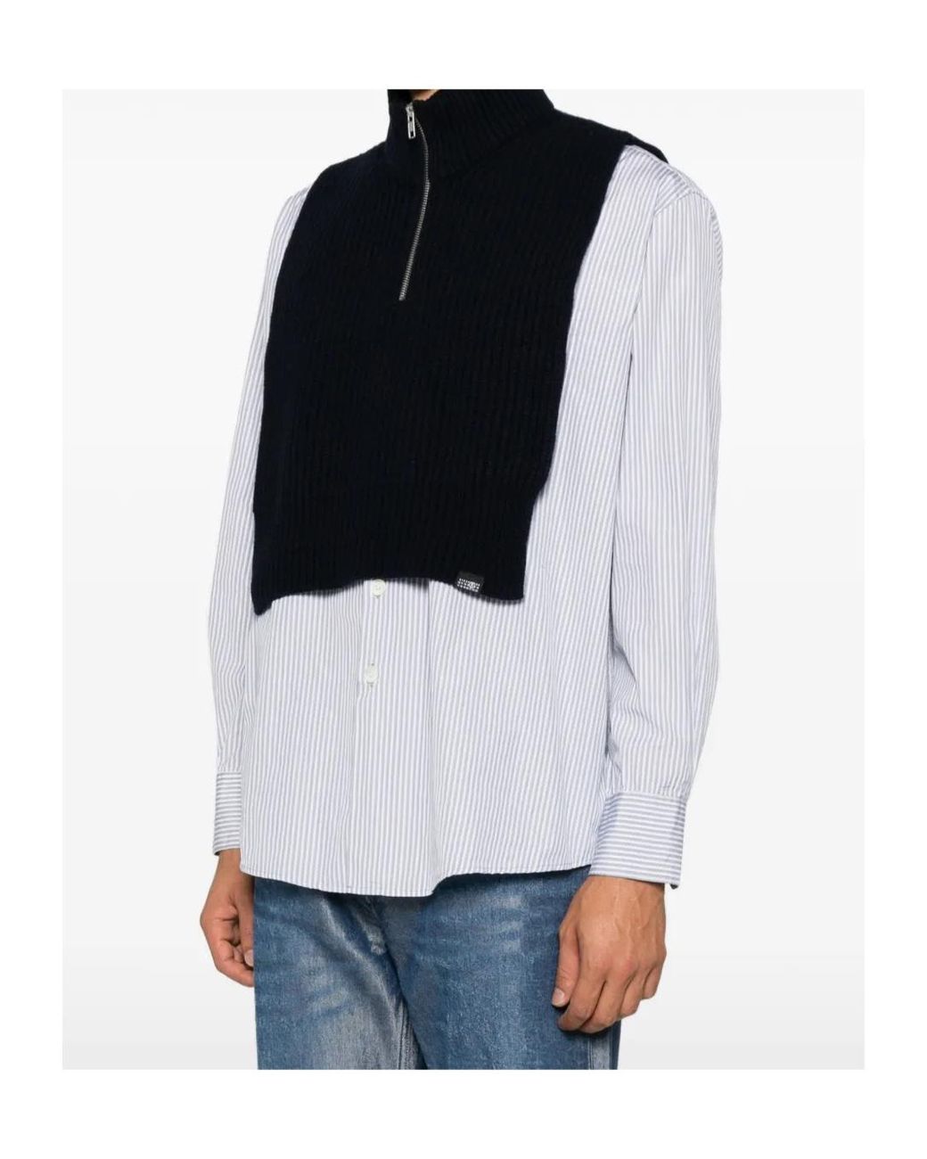 MM6 by Maison Margiela Blue Ribbed-Knit Half-Zip Sweater