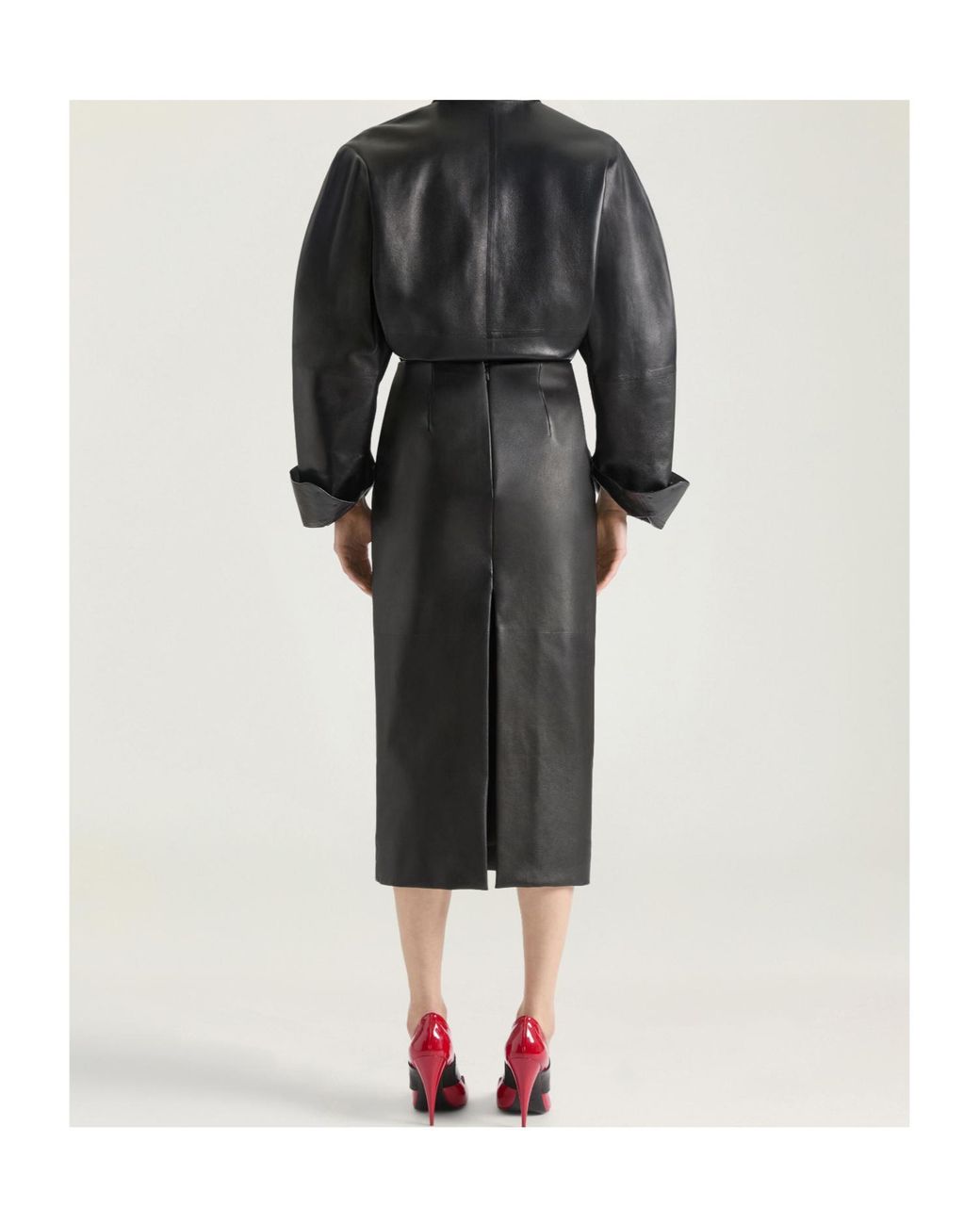Givenchy Gray Leather Midi Pencil Skirt