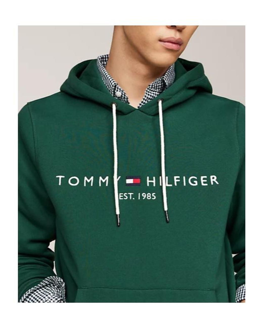 Tommy Hilfiger Green Drawstring Logo Embroidered Hoodie for men
