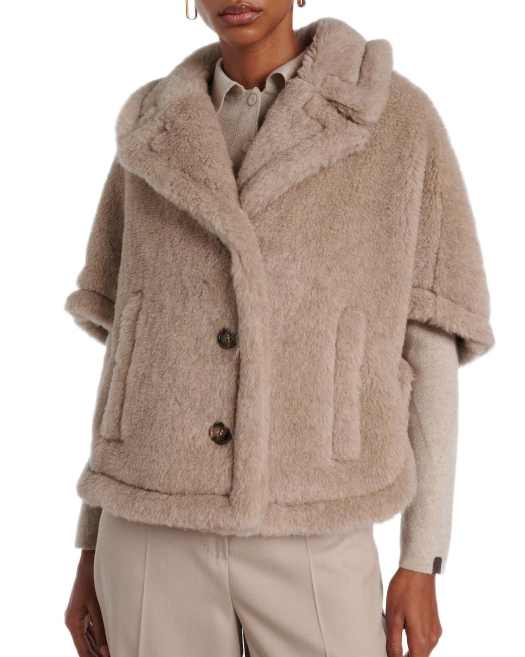 Max Mara Gray Corvino4 Button-Up Short-Sleeved Coat