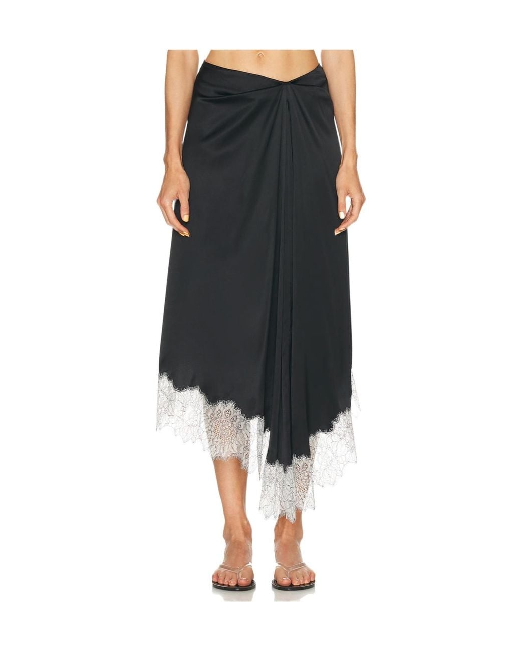 Staud Black Lace-Trimmed Midi Skirt