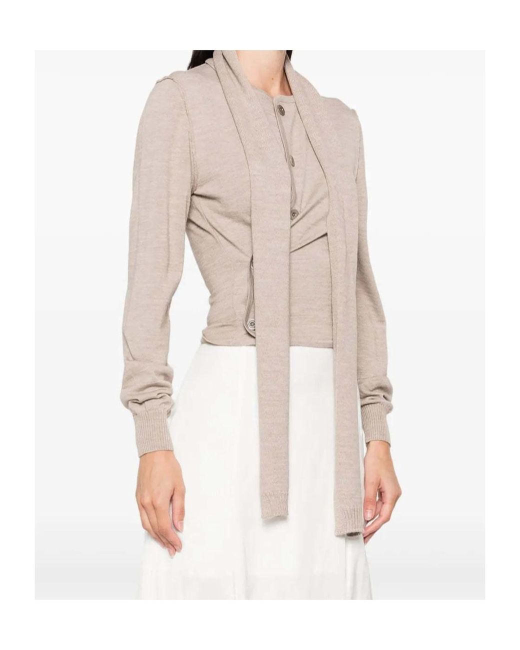 Lemaire Natural Scarf Detailed Buttoned Knitted Cardigan