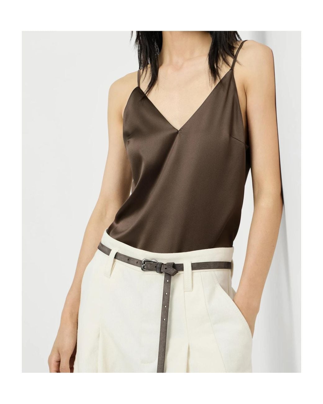 Brunello Cucinelli Brown Stretch Silk Satin Camisole