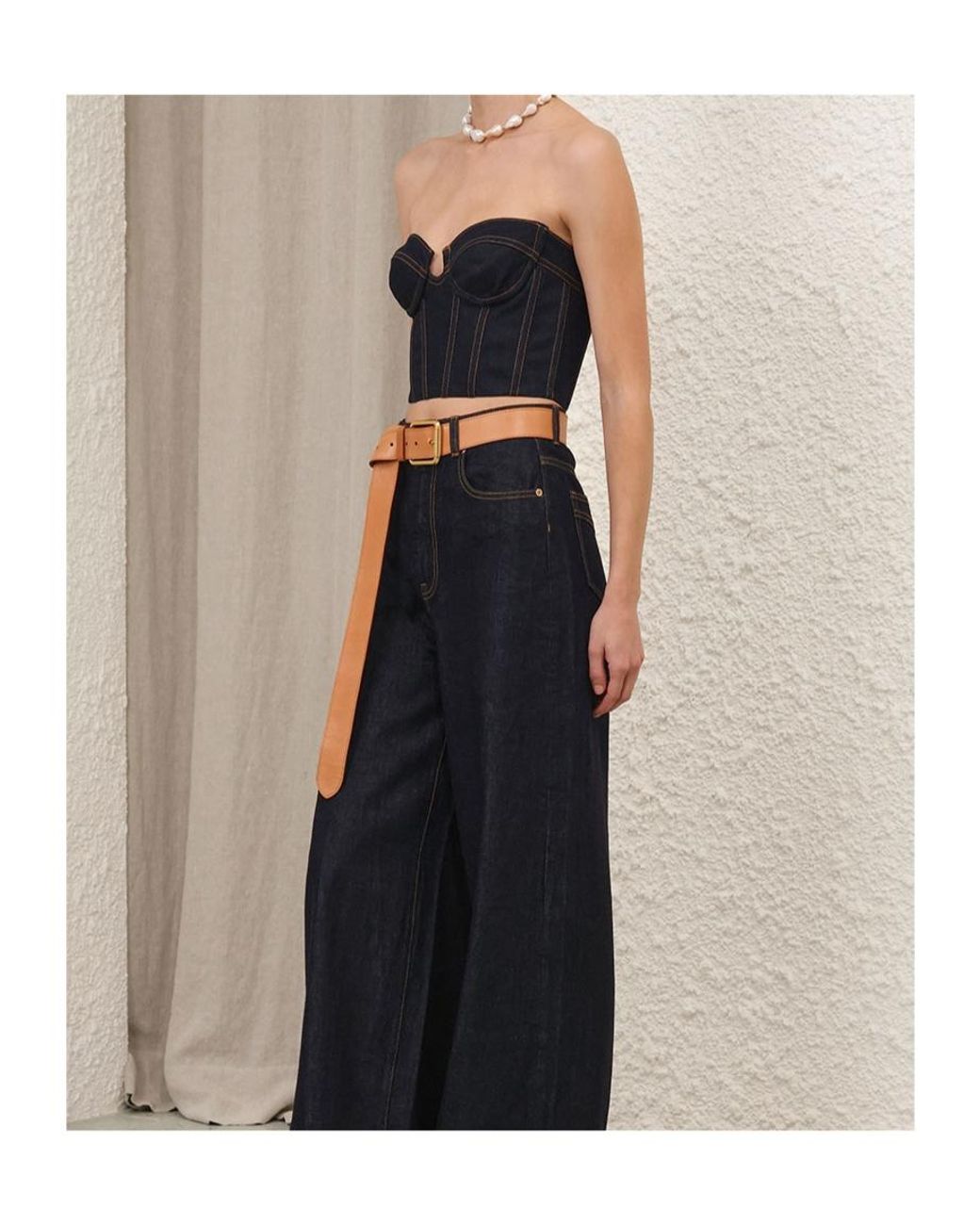 Zimmermann Black Crush Denim Corset Top