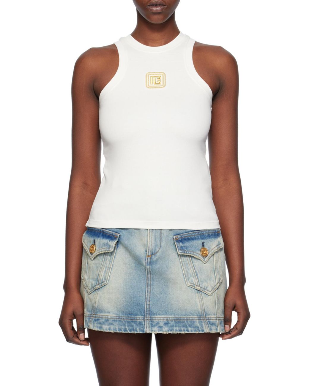 Balmain White Retro Pb Stretch Tank Top Clothing