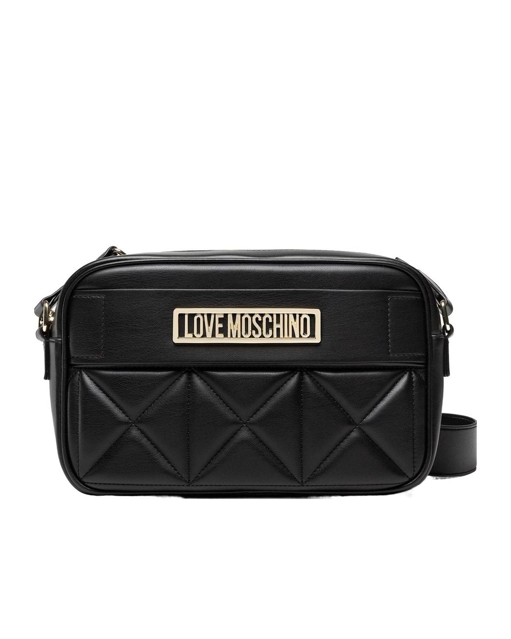 Moschino Black Quilted Logo Plaque Crossbody Bag
