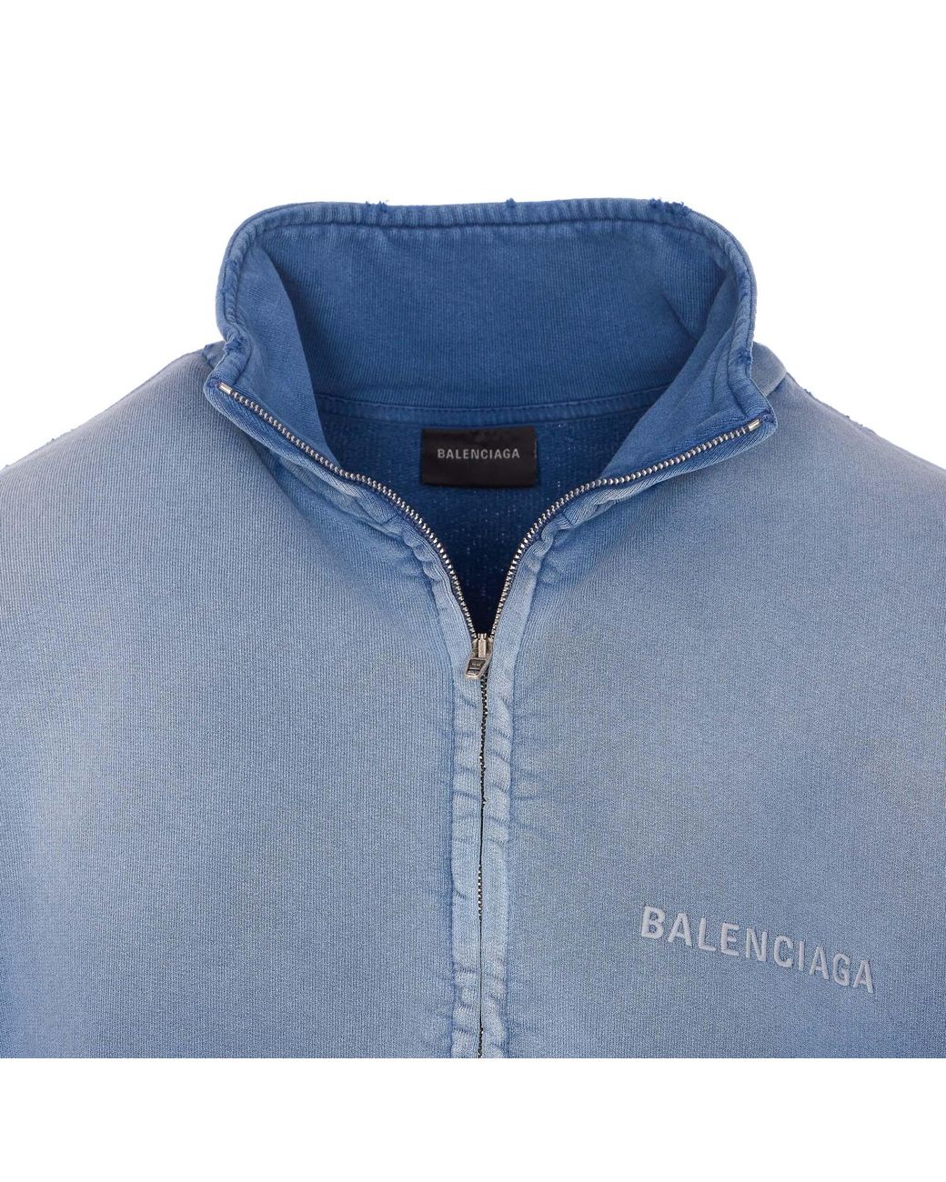 Balenciaga Blue Distressed High Neck Jacket for men