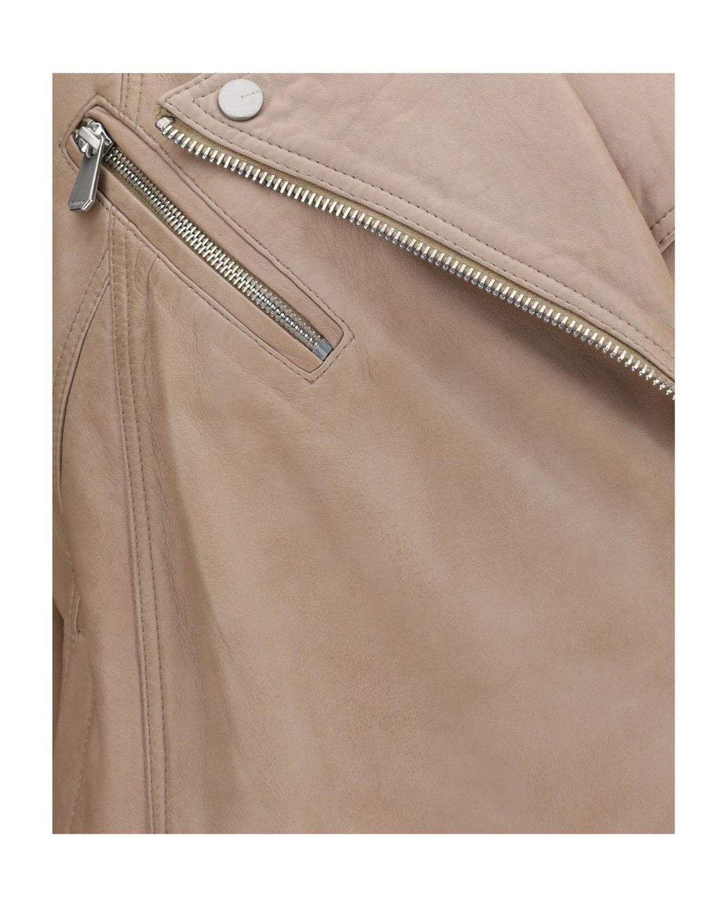 Pinko Brown Belted Leather Biker Jacket
