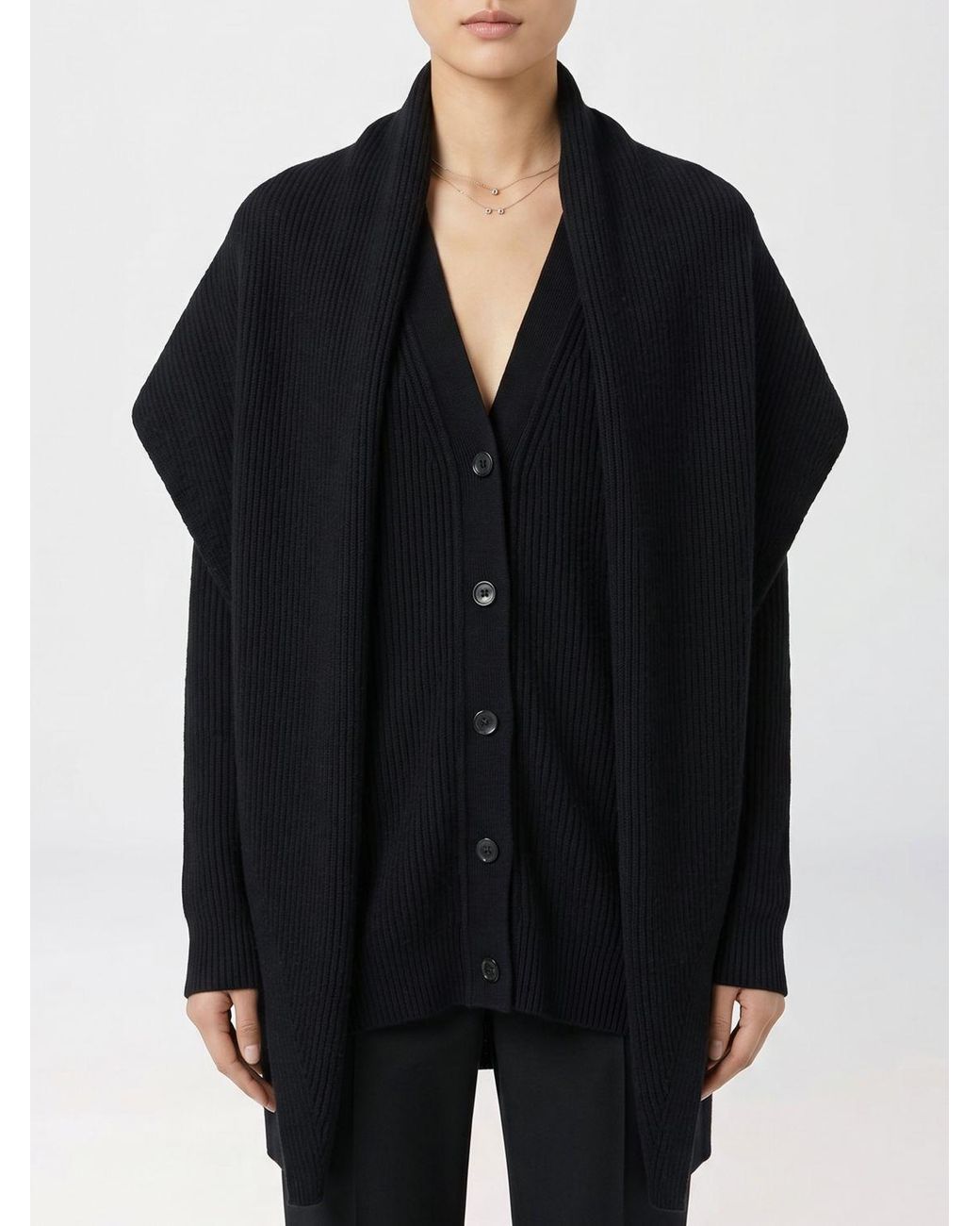 Blumarine Black Ribbed-Knit Sailor-Collar Buttoned Cardigan