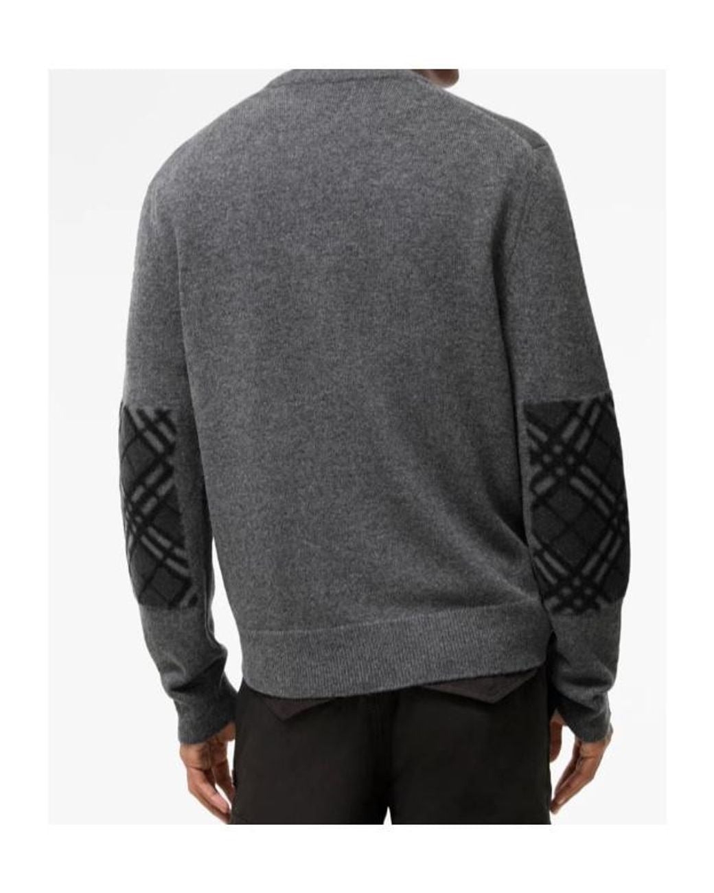 Burberry Gray Check Patch Wool Sweater for men