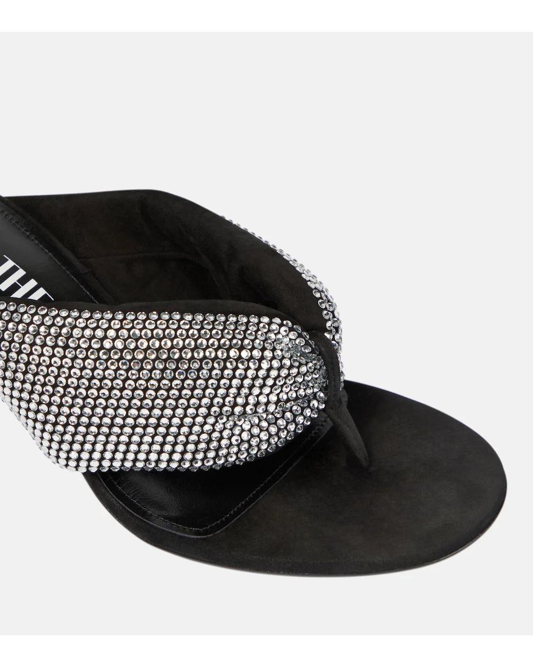 The Attico Black Rem Satin Crystal-Embellished Thong Sandals