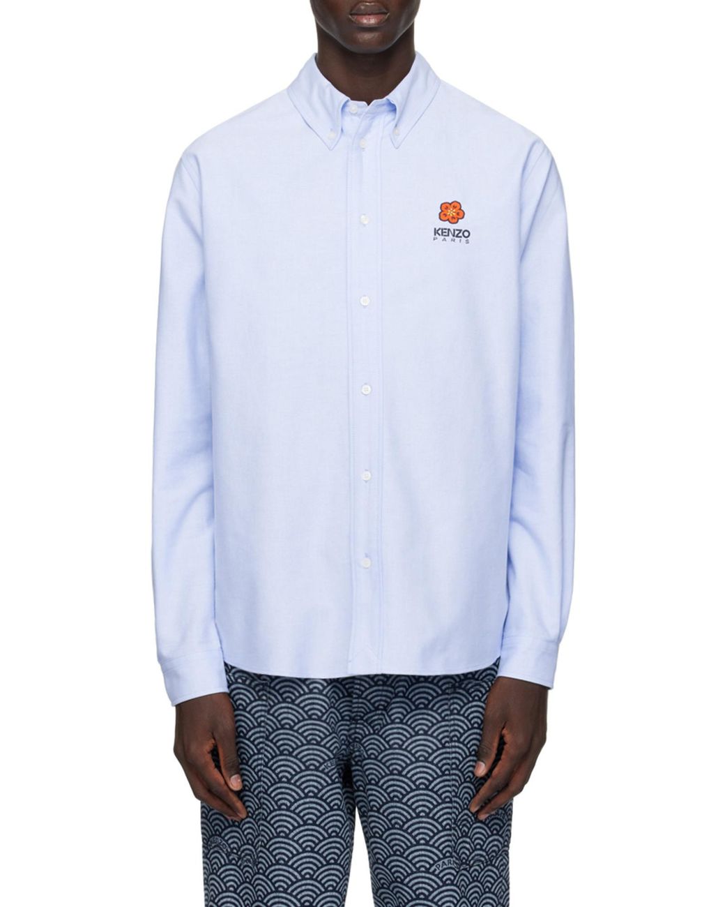 KENZO Blue Boke Flower Logo Embroidered Buttoned Shirt for men